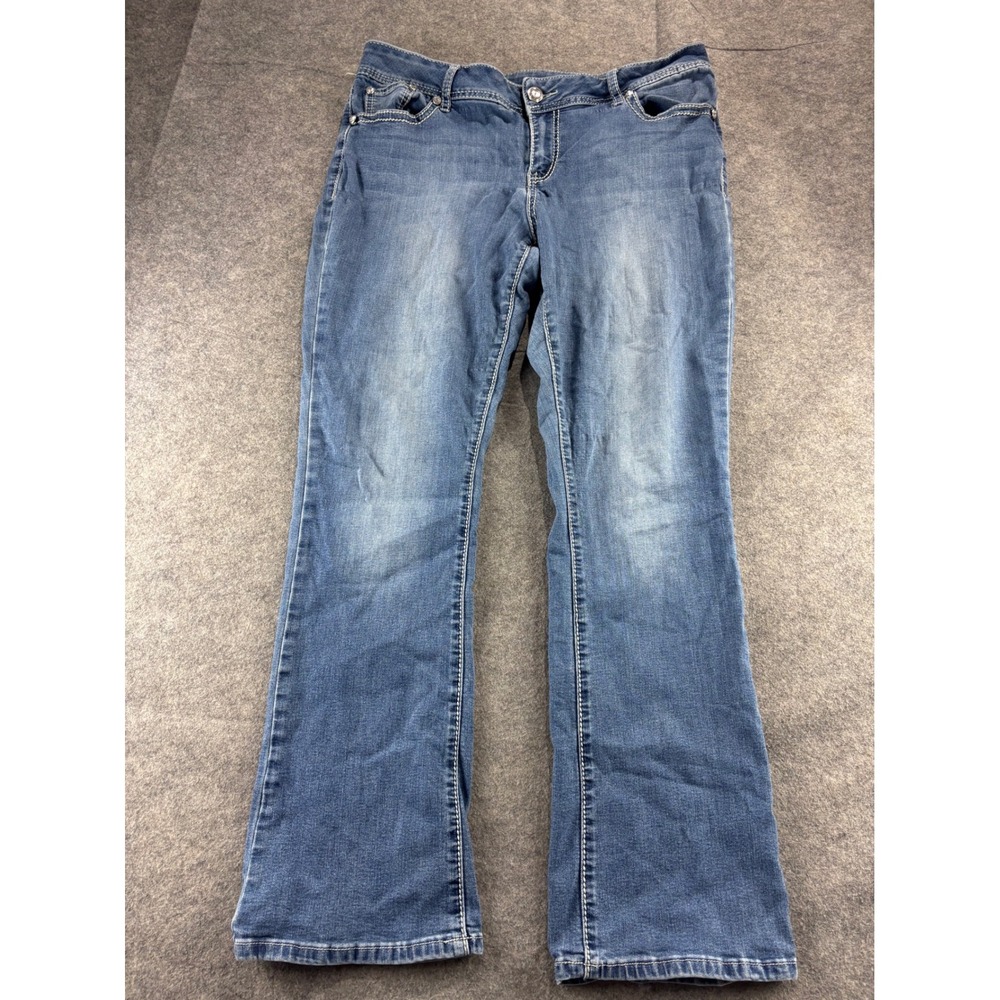 Grace in LA Womens 16 Bootcut Jeans Embroidered Rhinestone Pockets 34x30.5 SEE